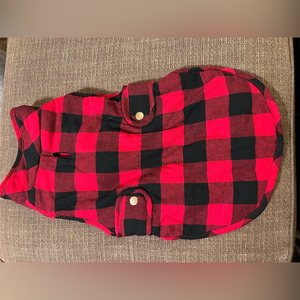 Tommy Bahama red buffalo plaid dog jacket